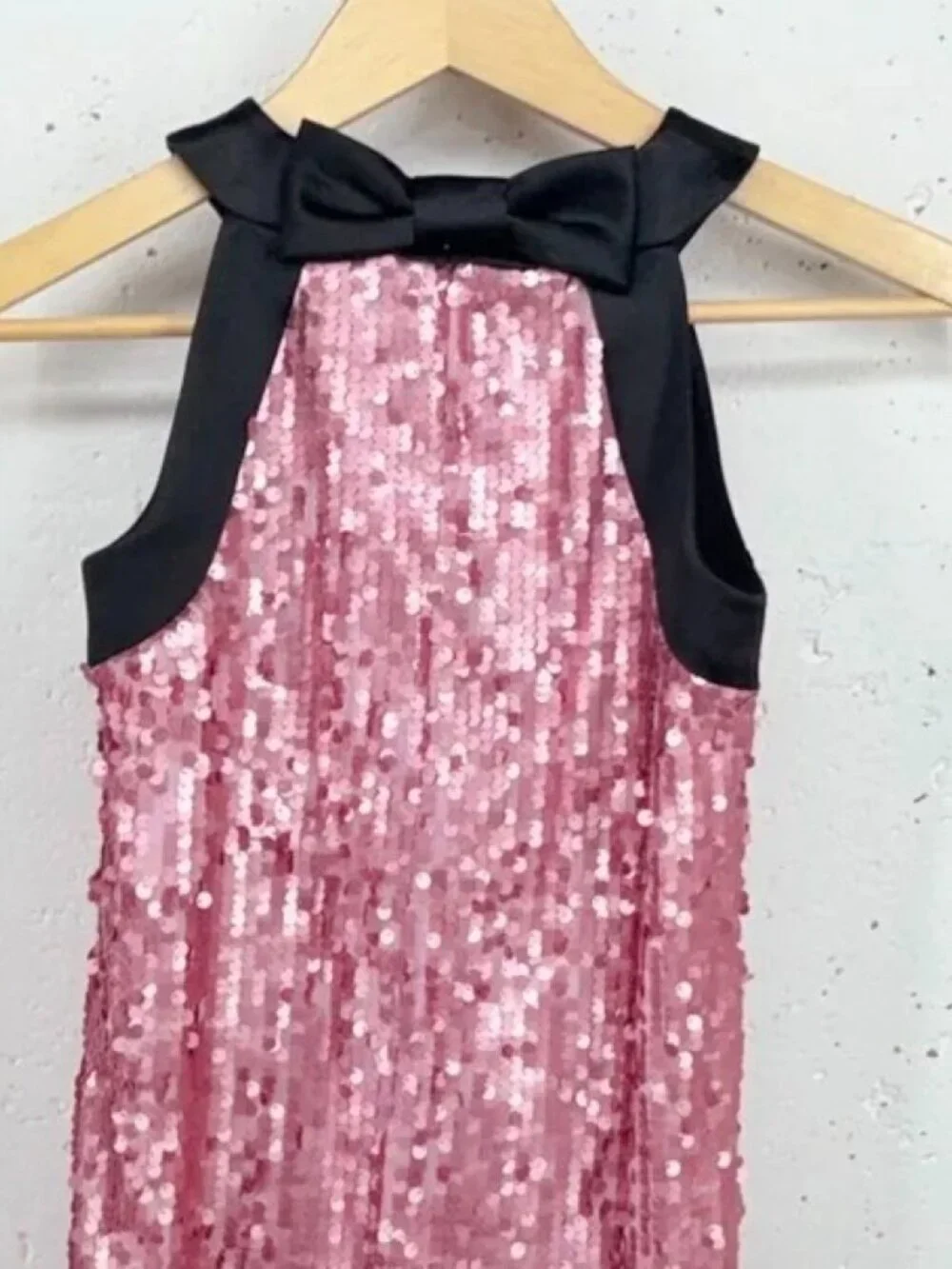 Milly Minis Girls size 10 Pink Sequin Black Bow Lined Dress